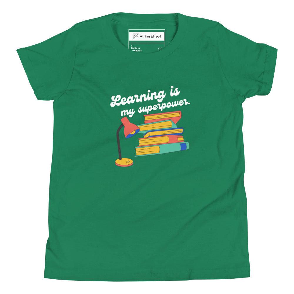Learning Is My Superpower | Youth Short Sleeve T-Shirt | Youth Positive Affirmation T-Shirt - Affirm Effect